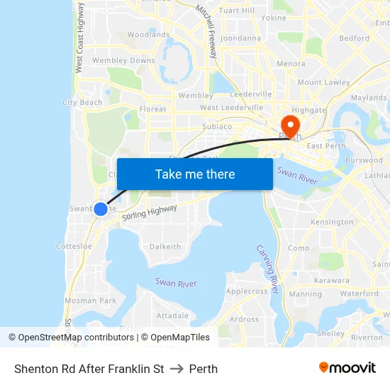 Shenton Rd After Franklin St to Perth map