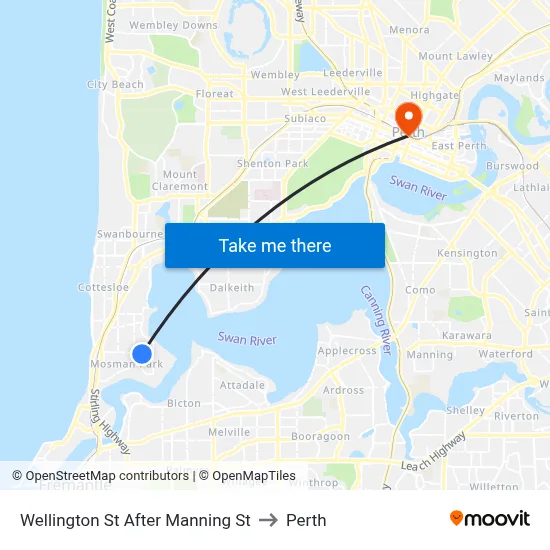 Wellington St After Manning St to Perth map
