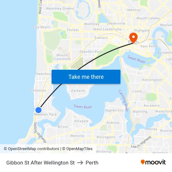 Gibbon St After Wellington St to Perth map