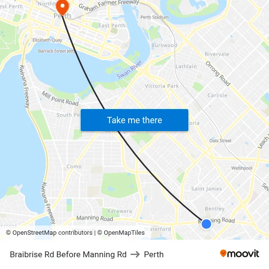 Braibrise Rd Before Manning Rd to Perth map