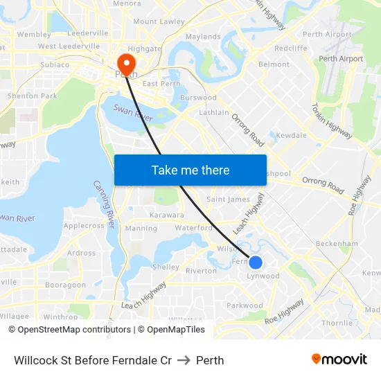 Willcock St Before Ferndale Cr to Perth map