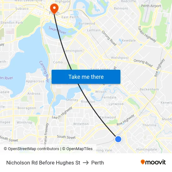 Nicholson Rd Before Hughes St to Perth map