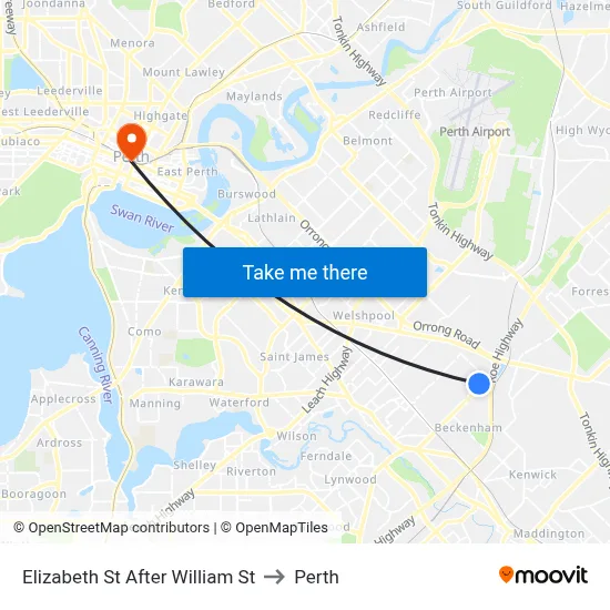 Elizabeth St After William St to Perth map