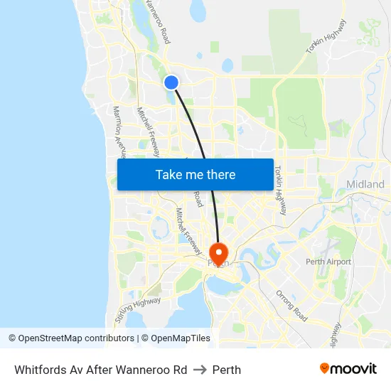 Whitfords Av After Wanneroo Rd to Perth map