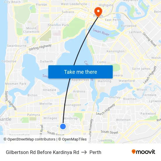 Gilbertson Rd Before Kardinya Rd to Perth map
