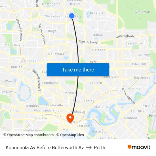 Koondoola Av Before Butterworth Av to Perth map