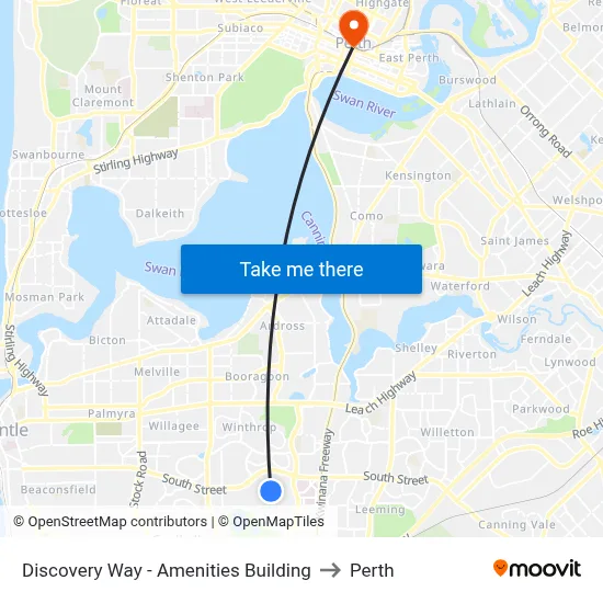 Discovery Way - Amenities Building to Perth map
