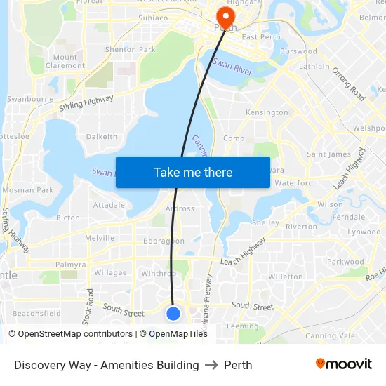 Discovery Way - Amenities Building to Perth map