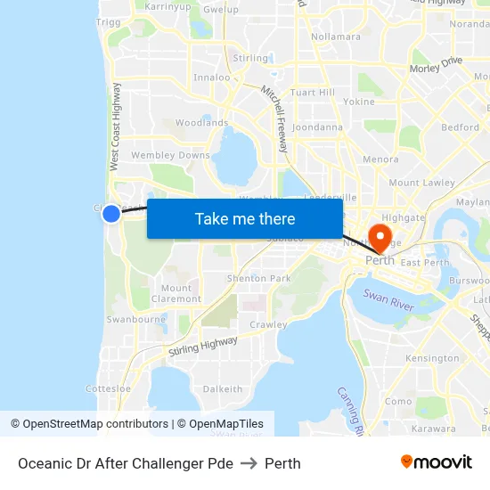 Oceanic Dr After Challenger Pde to Perth map