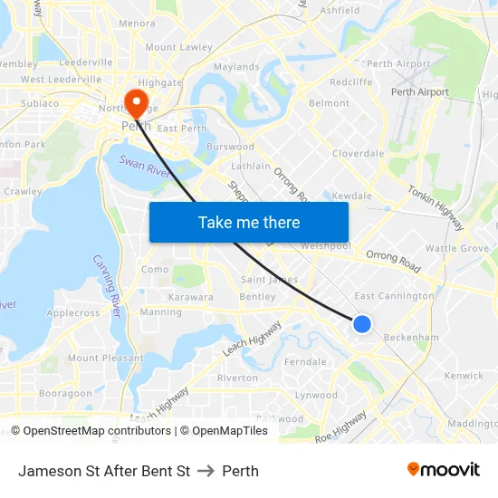 Jameson St After Bent St to Perth map