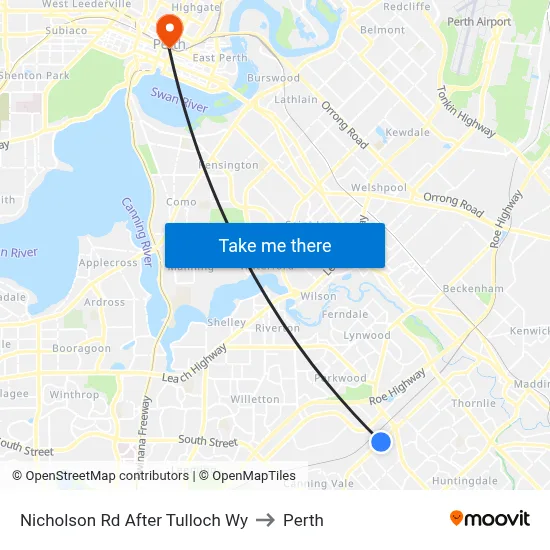 Nicholson Rd After Tulloch Wy to Perth map