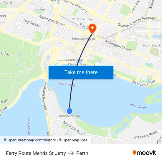 Ferry Route Mends St Jetty to Perth map