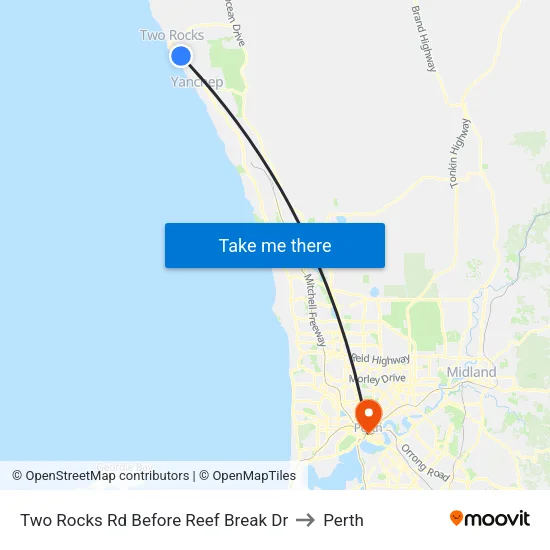 Two Rocks Rd Before Reef Break Dr to Perth map