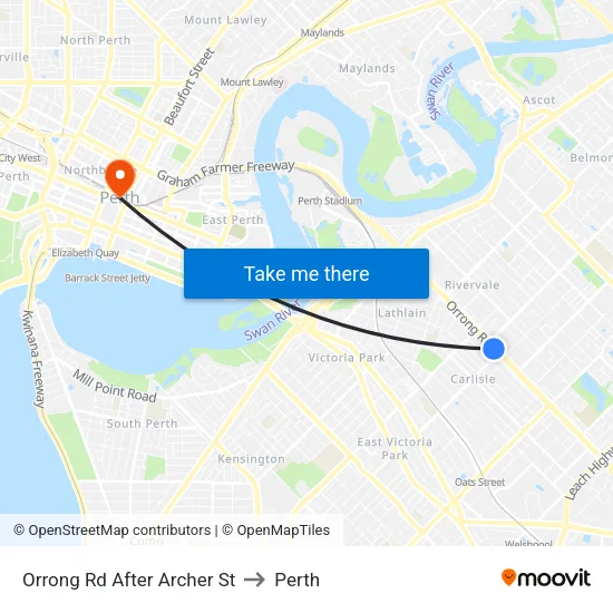Orrong Rd After Archer St to Perth map