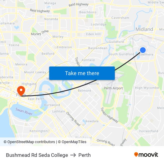 Bushmead Rd Seda College to Perth map