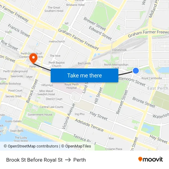 Brook St Before Royal St to Perth map