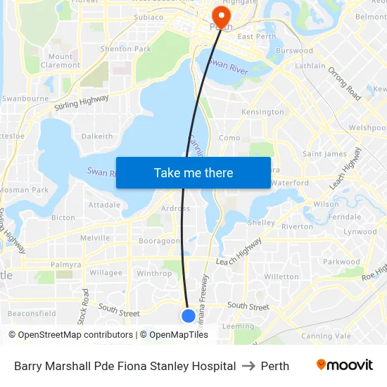 Barry Marshall Pde Fiona Stanley Hospital to Perth map