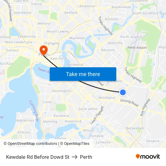 Kewdale Rd Before Dowd St to Perth map