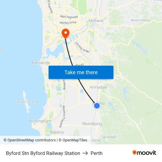 Byford Stn Byford Railway Station to Perth map