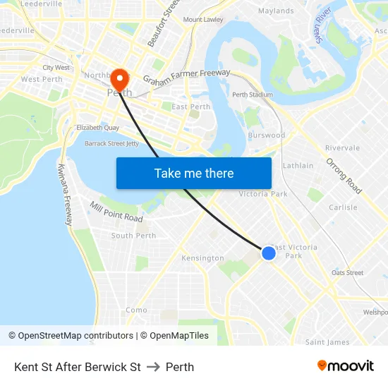 Kent St After Berwick St to Perth map