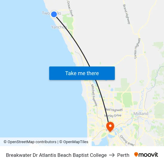 Breakwater Dr Atlantis Beach Baptist College to Perth map