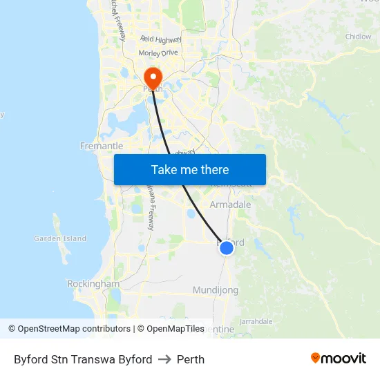 Byford Stn Transwa Byford to Perth map