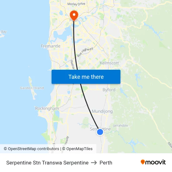 Serpentine Stn Transwa Serpentine to Perth map