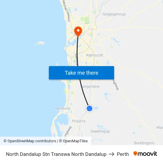 North Dandalup Stn Transwa North Dandalup to Perth map