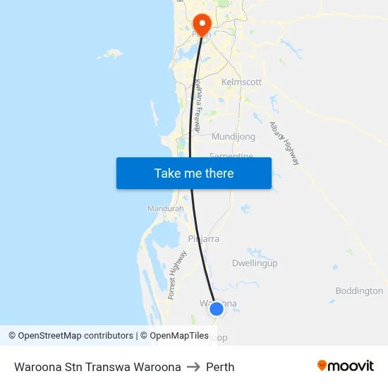 Waroona Stn Transwa Waroona to Perth map