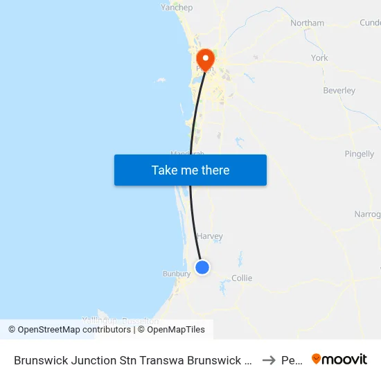 Brunswick Junction Stn Transwa Brunswick Junction to Perth map