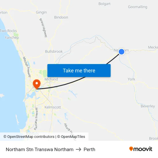 Northam Stn Transwa Northam to Perth map