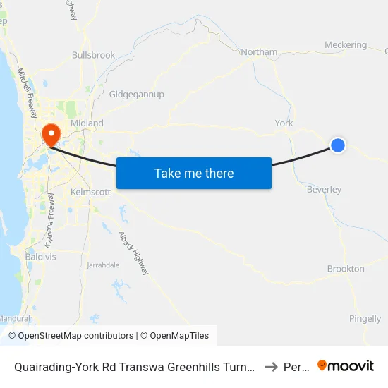 Quairading-York Rd Transwa Greenhills Turnoff to Perth map