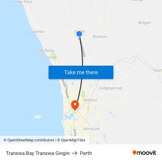 Transwa Bay Transwa Gingin to Perth map