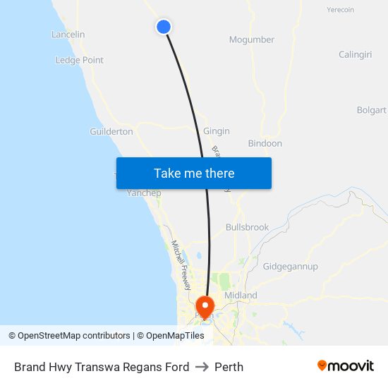 Brand Hwy Transwa Regans Ford to Perth map