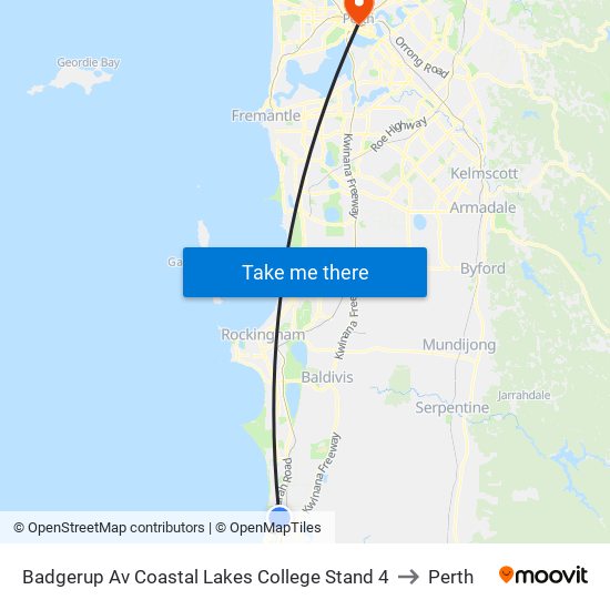 Badgerup Av Coastal Lakes College Stand 4 to Perth map