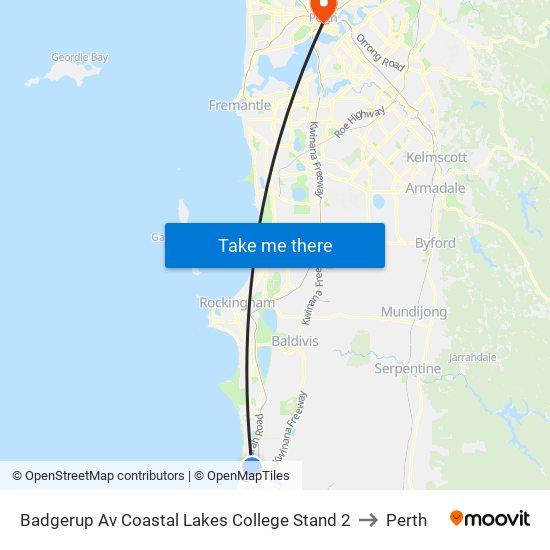 Badgerup Av Coastal Lakes College Stand 2 to Perth map