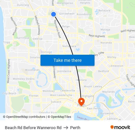 Beach Rd Before Wanneroo Rd to Perth map