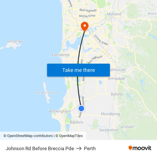 Johnson Rd Before Breccia Pde to Perth map