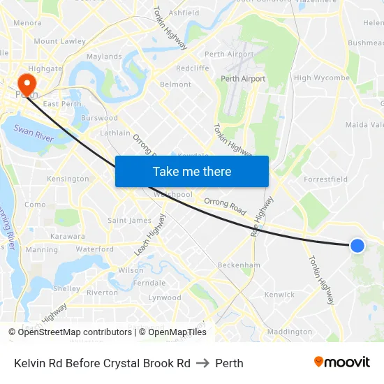 Kelvin Rd Before Crystal Brook Rd to Perth map