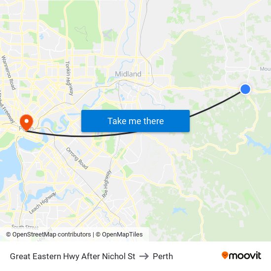 Great Eastern Hwy After Nichol St to Perth map