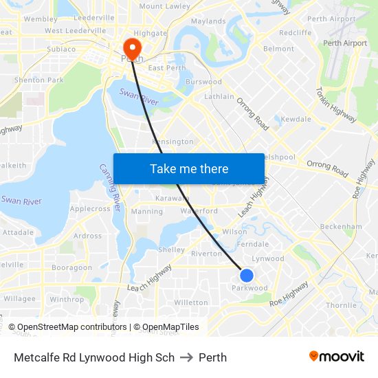 Metcalfe Rd Lynwood High Sch to Perth map