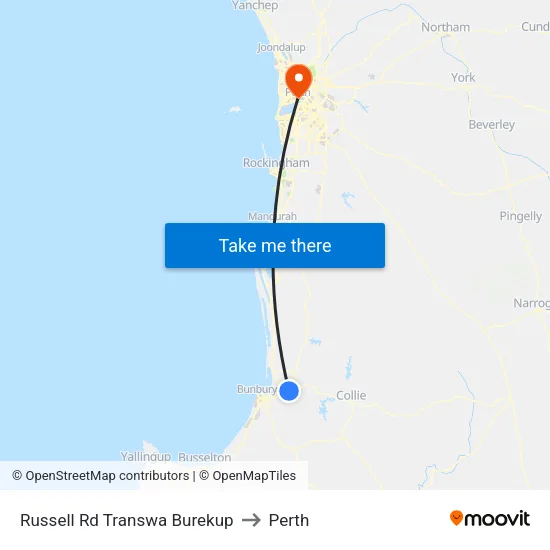 Russell Rd Transwa Burekup to Perth map