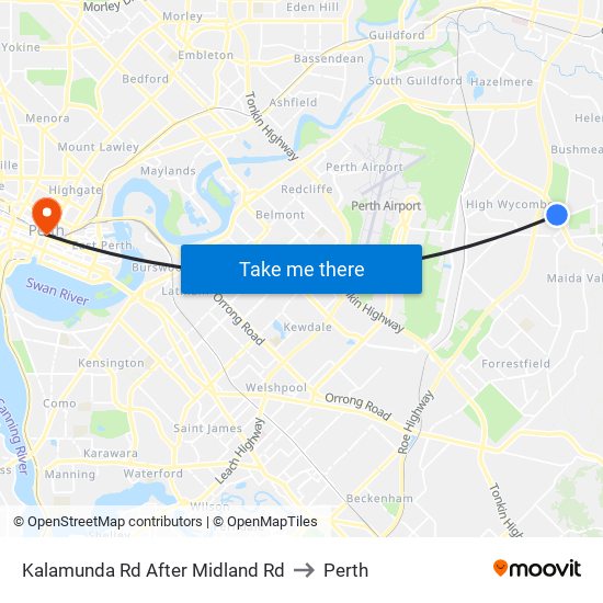 Kalamunda Rd After Midland Rd to Perth map