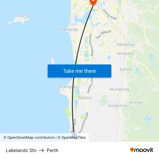 Lakelands Stn to Perth map