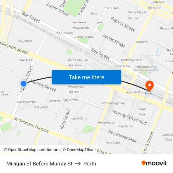 Milligan St Before Murray St to Perth map