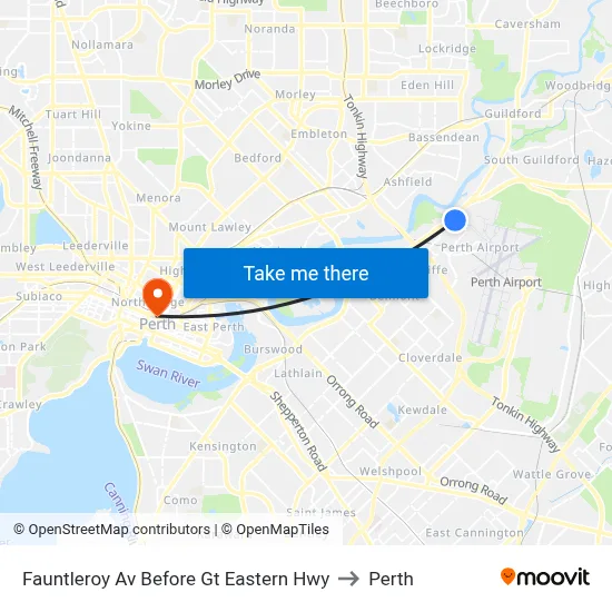Fauntleroy Av Before Gt Eastern Hwy to Perth map
