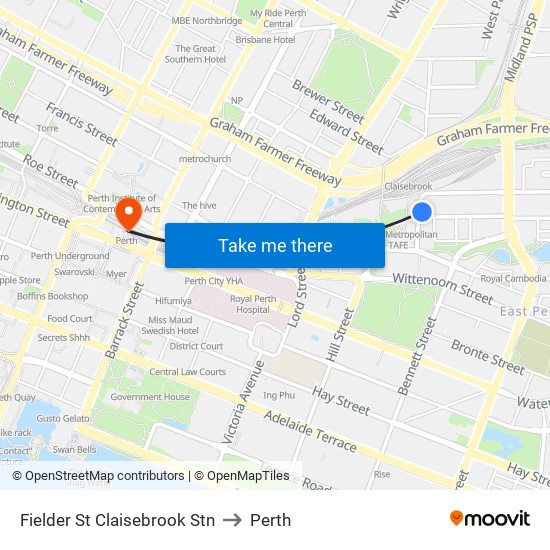 Fielder St Claisebrook Stn to Perth map