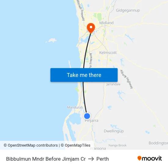 Bibbulmun Mndr Before Jimjam Cr to Perth map