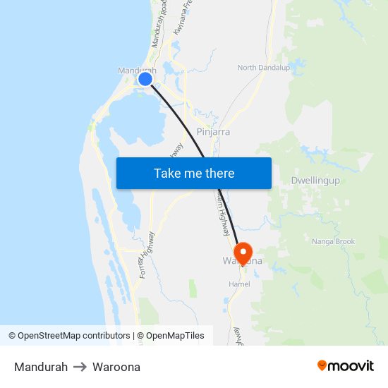 Mandurah to Waroona map