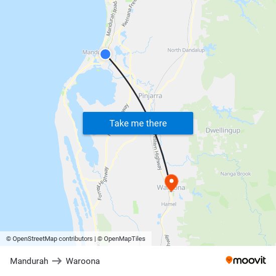 Mandurah to Waroona map